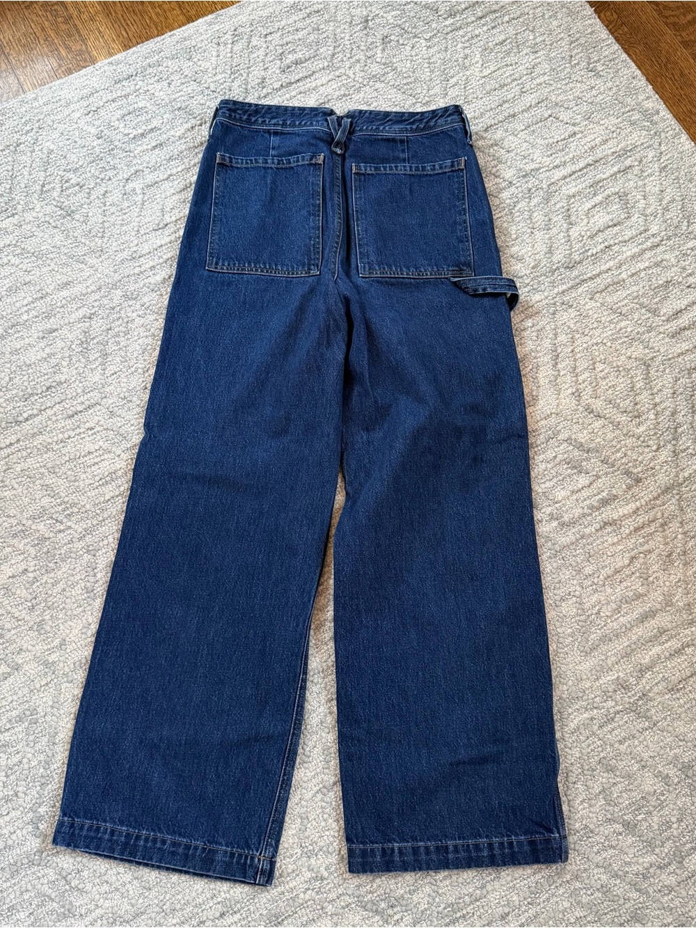 Wide-Leg Dark Blue Denim Jeans - Casual Flare - Picture 7 of 7